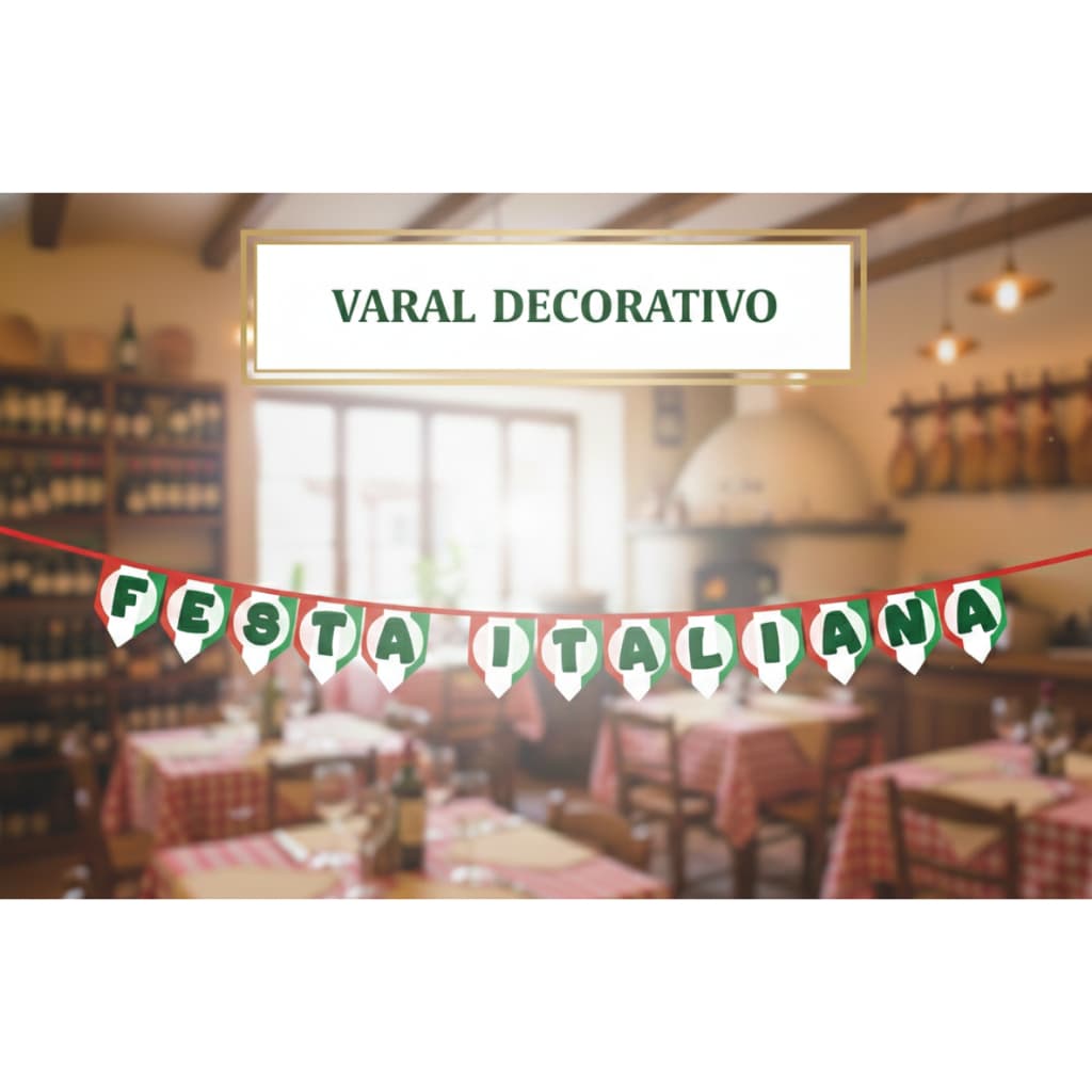 Bandeirola Varal Festa Italiana Noite da Pizza Decoração Cantina Festa das Nações Personalizado