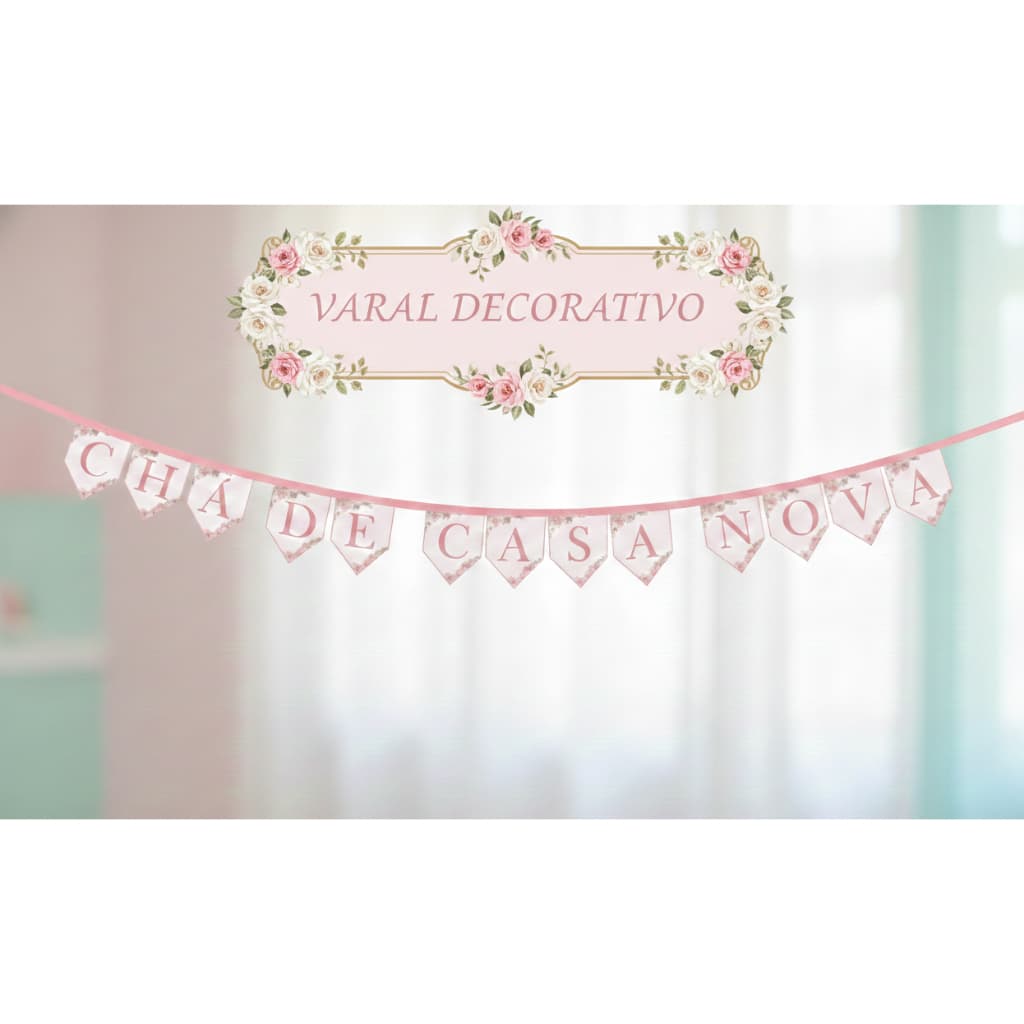 Bandeirola Varal Chá de Casa Nova Floral Terracota Verde Oliva Nude Decoração Boho Personalizado