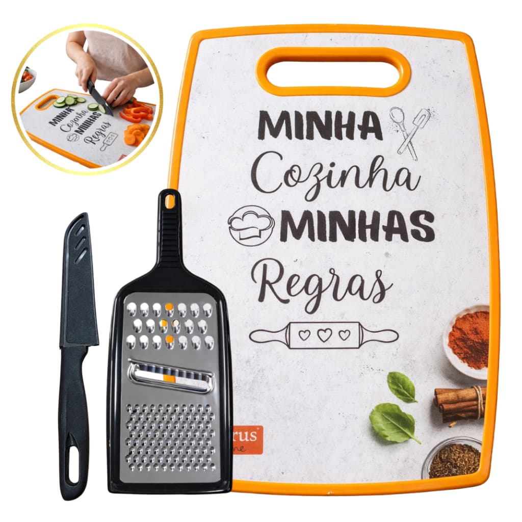 Tábua De Cozinha Multiuso Dupla Face Corte Com Faca Ralador