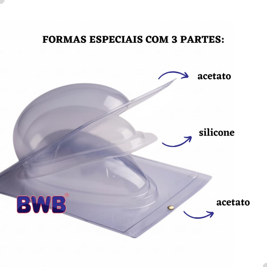 Forma Semiprofissional 3 cavidades Silicone Chocolate Especial Ovo de Páscoa de 50/100/150/250/350/500/750g suportes BWB