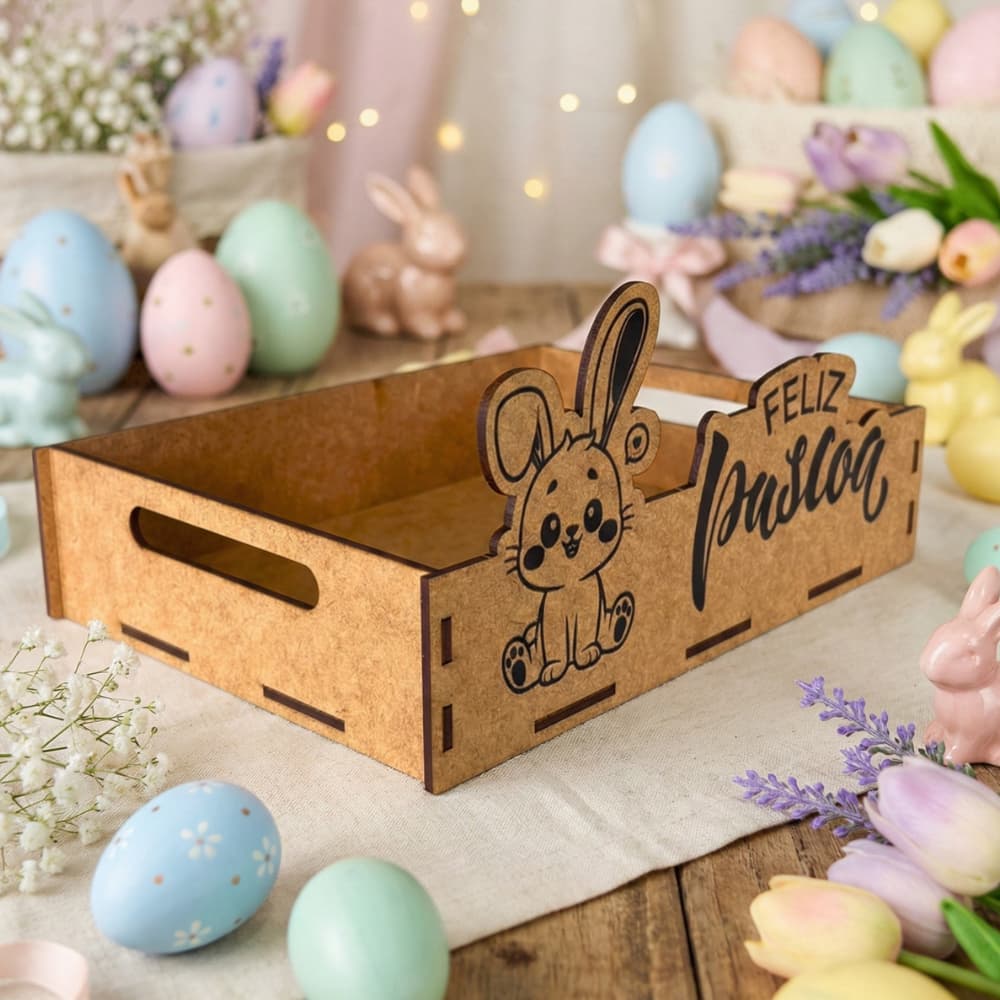 Kit 4/8/12und Cesta Caixa Feliz Páscoa Mdf Lembrancinha Porta Bombom Chocolate