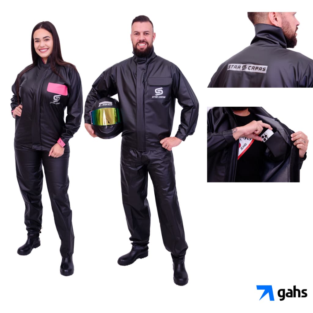 Capa de Chuva Conjunto Completo PVC luxo Impermeável Masculino e Feminino Motoboy Star Capas