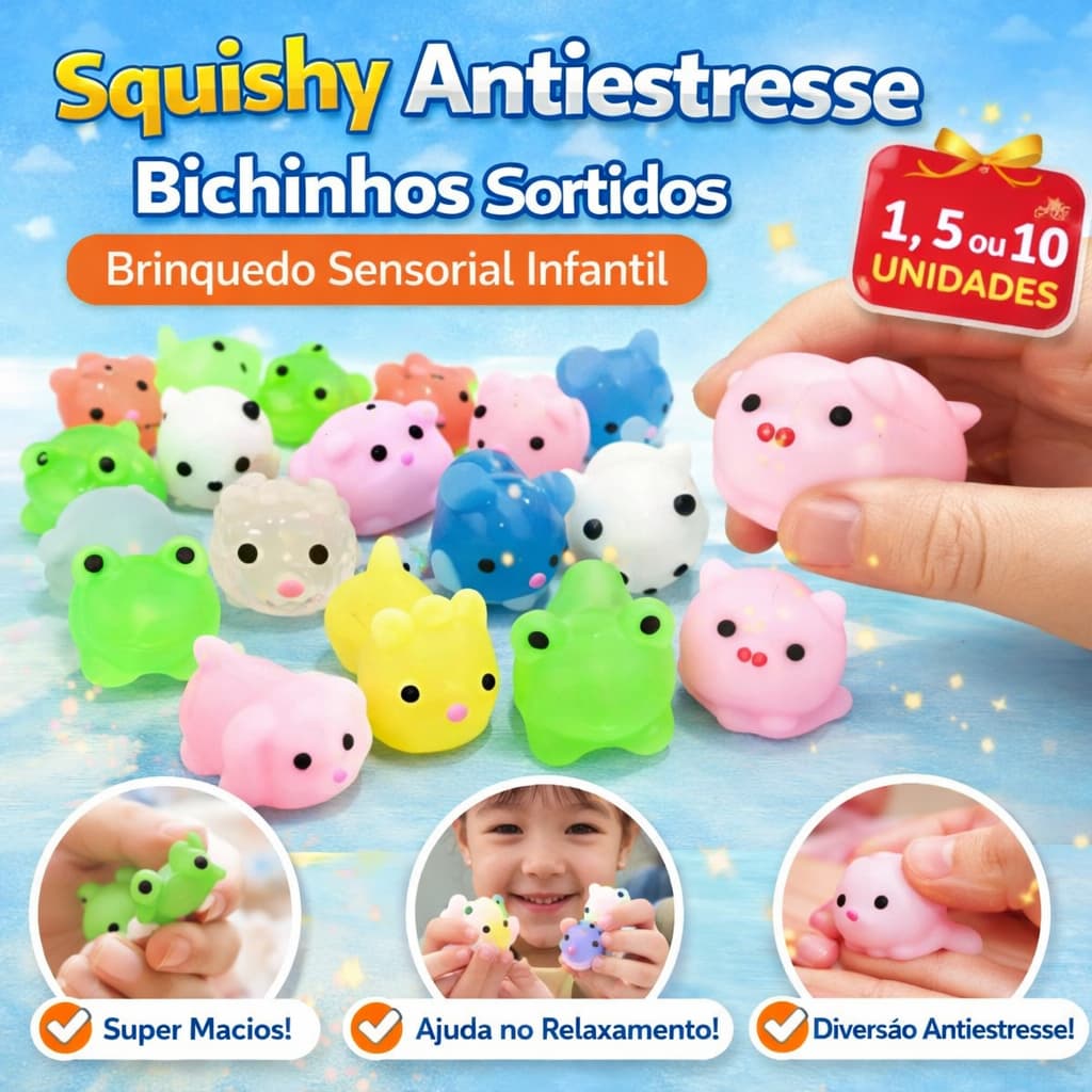 Squishy Antiestresse Bichinhos Sortidos | Brinquedo Sensorial Infantil
