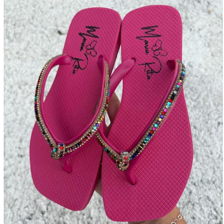 Chinelo De Dedo Básico Com Strass  Bico Quadrado Colorido  F MR