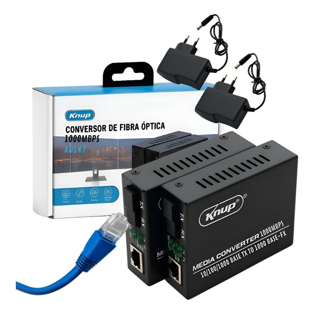 Par Conversor Mídia Fibra Óptica A+b Gigabit 1000 Mbps Rj45