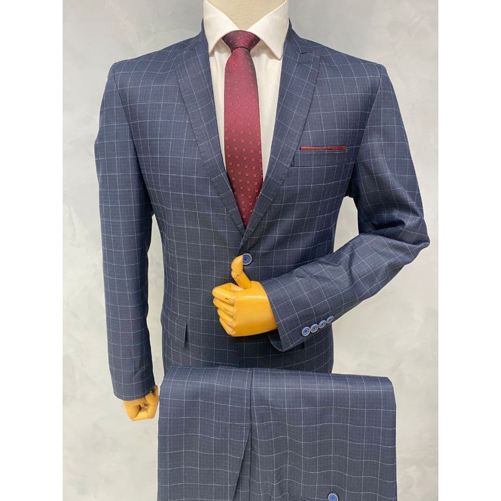 Terno Principe de Gales Casemira Masculino Cor Azul Marinho Quadriculado Premium Alta Costura