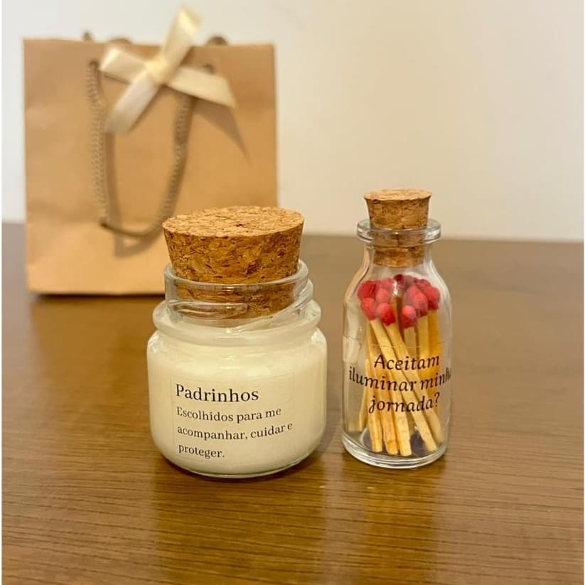 Kit Convite para Madrinha, Padrinho ou Padrinhos – Mini Vela Aromática + Fósforos