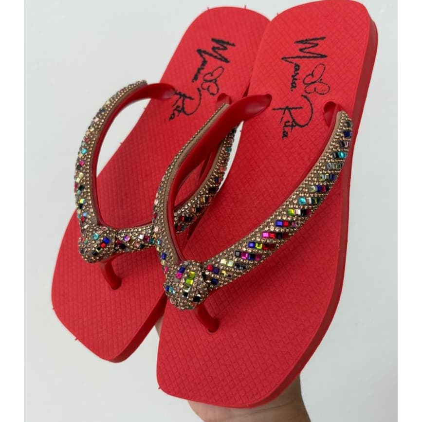 Chinelo Feminino De Dedo Com Cordão De Strass Grosso  Bico Quadrado Confortavel G MR