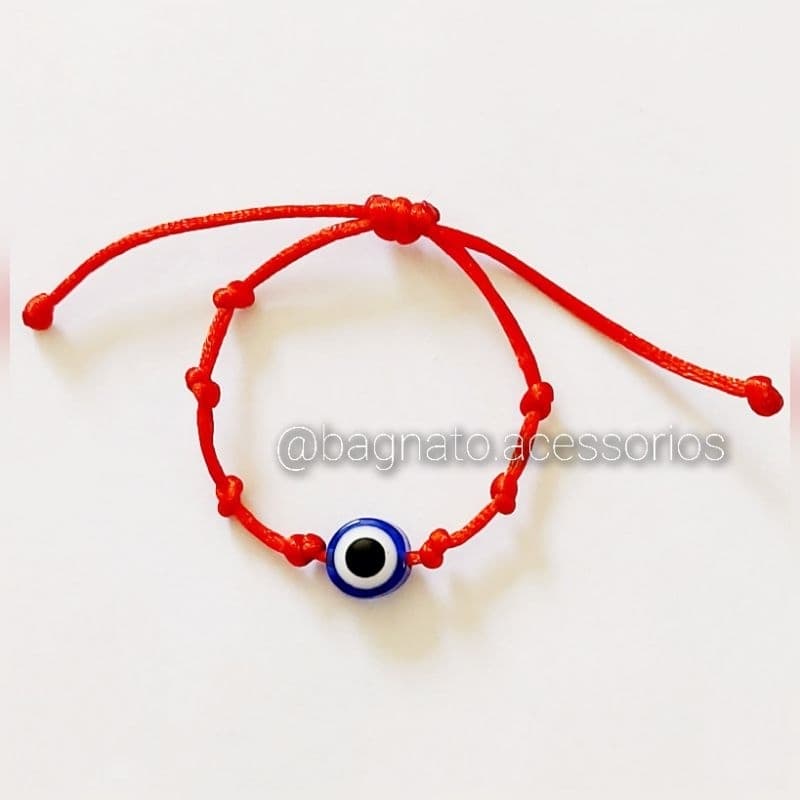 PULSEIRA DE PROTEÇÃO 7 NÓS  VERMELHA COM OLHO GREGO AZUL PARA BEBÊ (0 a 2 anos) CONTRA MAU OLHADO E INVEJA