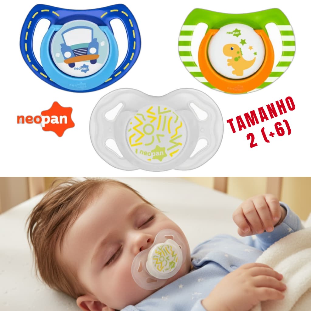 KIT 3 CHUPETAS ORTODÔNTICA MENINO TAMANHO 2 (+6)  - NEOPAN