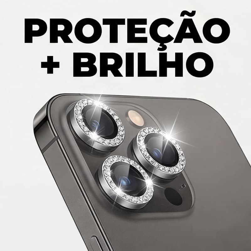 Kit Película Protetora Câmera iPhone Luxo Strass Ultra HD Antichoque + Kit Limpeza Grátis