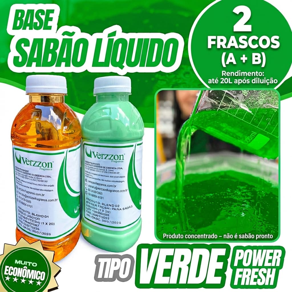 Base Concentrada VERZZON para Sabão Líquido POWER FRESH - 2 FRASCOS JUNTOS (blend 1 + blend 2) rendem até 20L