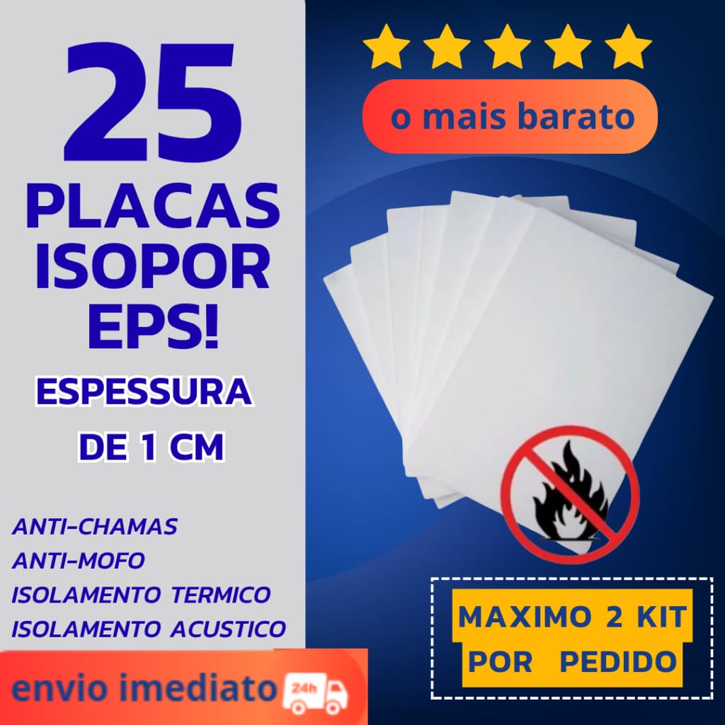 KIT 25 PLACAS DE ISOPOR EPS ANTI-CHAMAS 1000x500 10MM (1cm) TETOS E FORROS COM ENVIO IMEDIATO