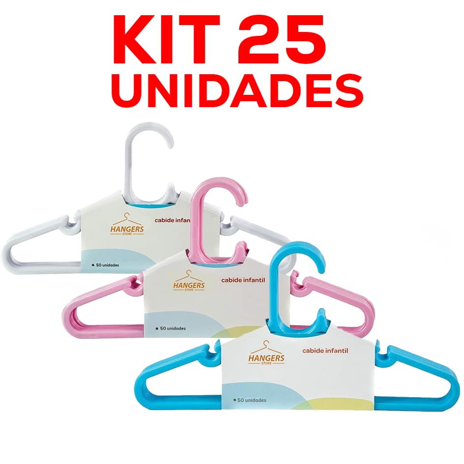 25 Cabides Infantil Reforçados para Organização de Roupas do bebe. Kit azul/rosa/branco