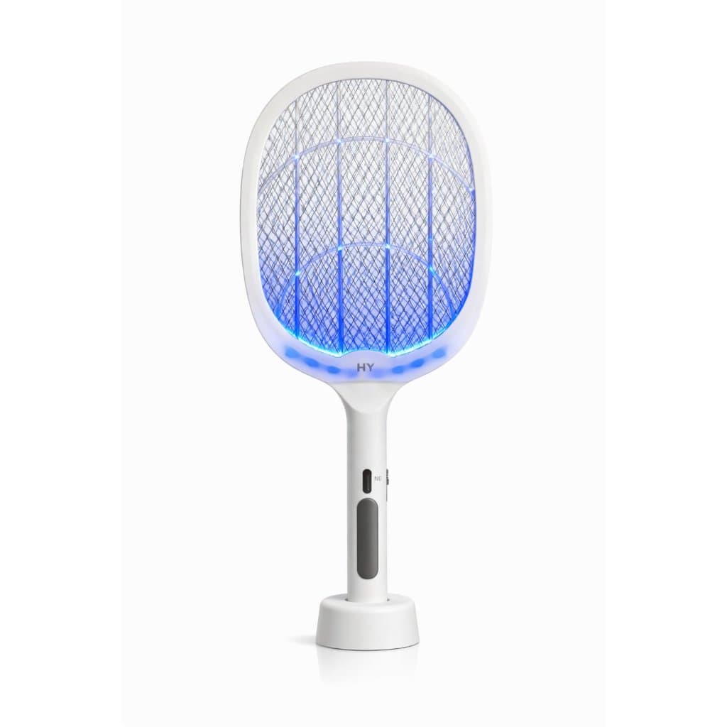 Raquete Elétrica Mata Mosquito Recarregável USB Luz UV Alta Voltagem com Base