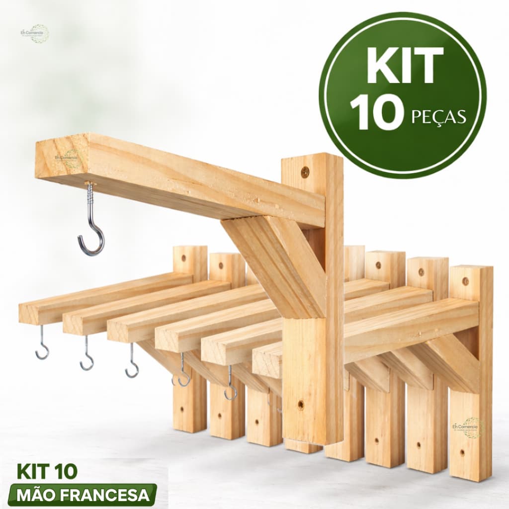 kit 10 suportes Para vaso Mão Francesa Madeira Pinus Estilo Boho Rústico
