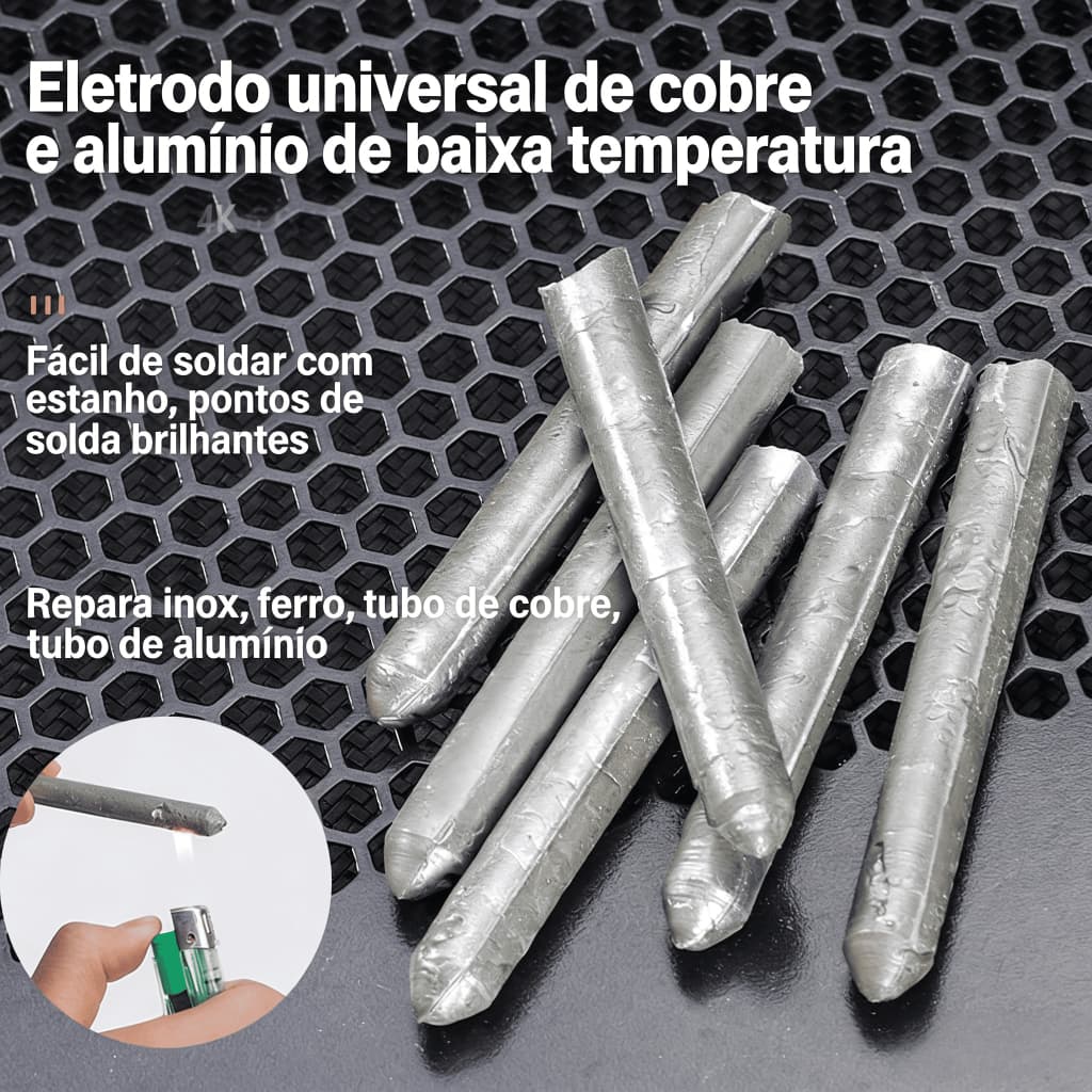 Kit 6/30 Varetas de Solda Alumínio Baixa Fusão com Fundente Interno - Solda Cobre Ferro Metal Reparo Fácil
