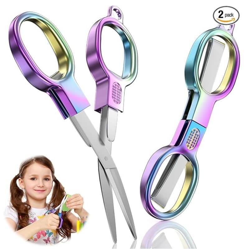 2 Peças Tesouras De Aço Inoxidável Mini Pequenas De Bolso Tesoura De Viagem Dobrável-Segurança