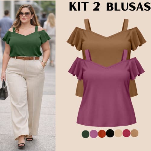 KIT 2 BLUSA PLUS SIZE FEMININA ESTILOSA SOCIAL MODA MODESTA BLUSAS FEMININAS TENDENCIA FRESQUINHA SENHORA PASEIO TRABALH