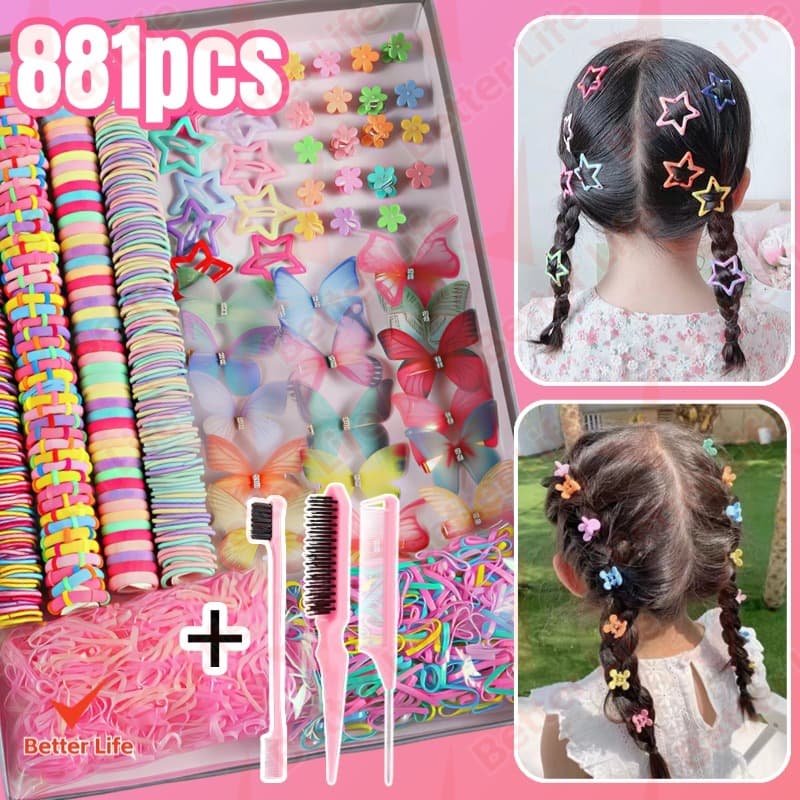 881Pcs Conjunto De Grampos De Cabelo Borboleta Com Laços , Estrela De Borboleta E Estrela Para Meninas Mulheres BT