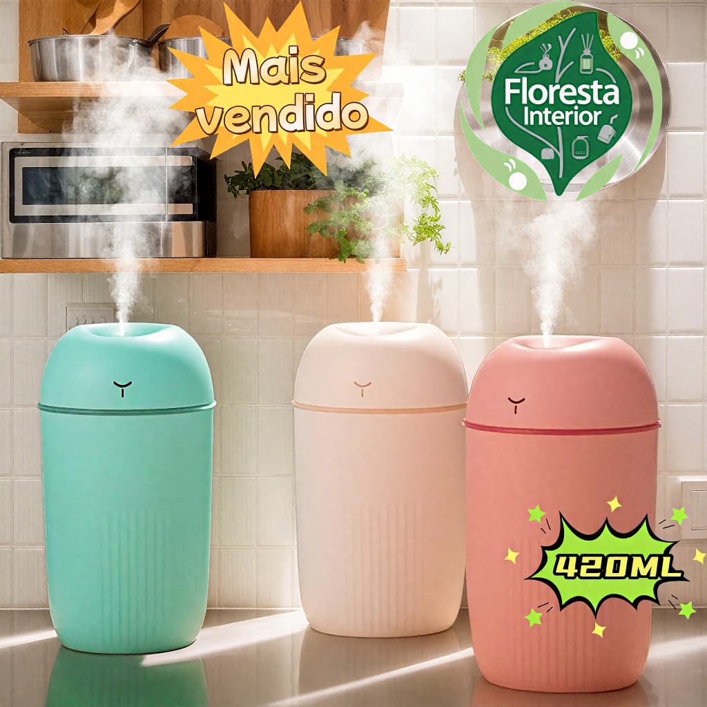 Umidificador De Ar Ultrassônico Bico Duplo ​Aromatizador De Ambiente 420ml Portátil Led Usb