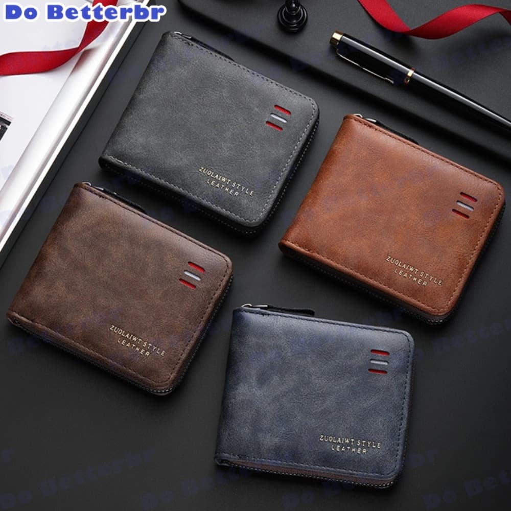 Carteira Masculina Moderna Com Zíper Multifuncional Com Porta Moedas Cartão e Bolso Interno de Zíper Nova