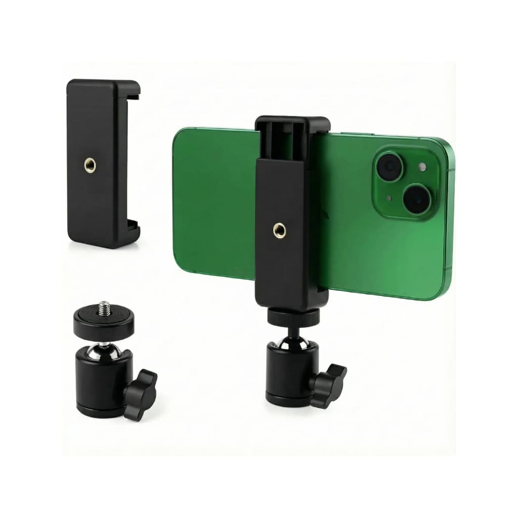 Kit Cabeça articulada para Tripé  Ball Head + Suporte Para Celular Tipo Clip Reforçado Rosca 1/4