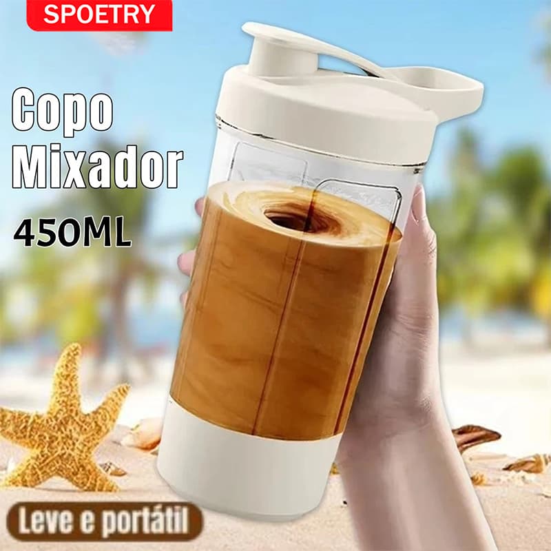 Shaker Portátil 450ml - Copo Mixador para Whey Protein, Vitaminas e Shakes, Leve para Academia e Viagem