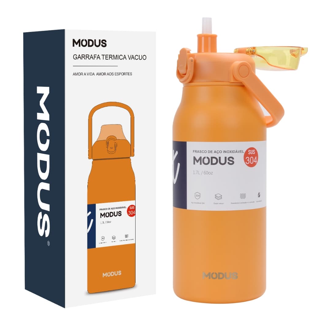 MODUS Garrafa Térmica de Viagem Inox 1700ml Água Com Canudo