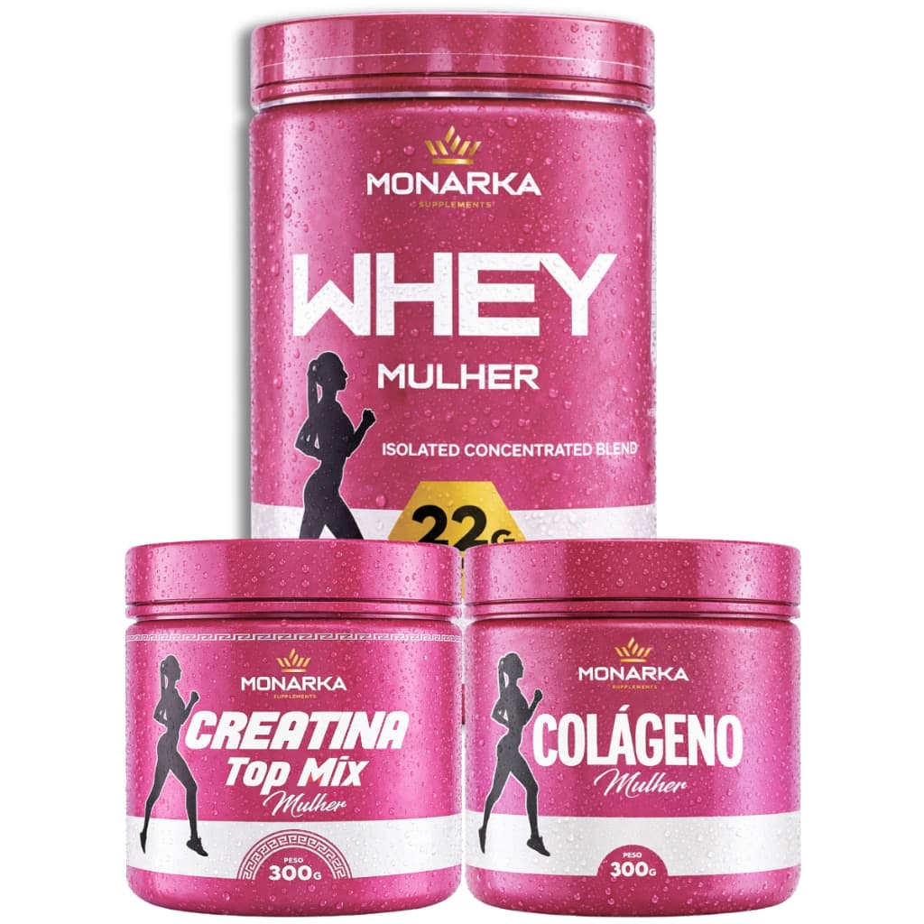 Kit Whey Protein Isolado Concentrado Blend  + Creatina  300g + Colágeno Hidrolisado 300g -  Feminino