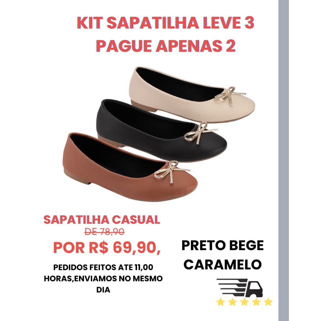 kit 3 pares sapatilha feminina de lacinho macia confrontável leve sapatilhas feminina promoção