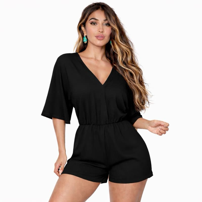 Macaquinho Envio Rápido mais vendidos midi casual Manga Flare Gola V Moda  Plus size Feminina serve gestante festa