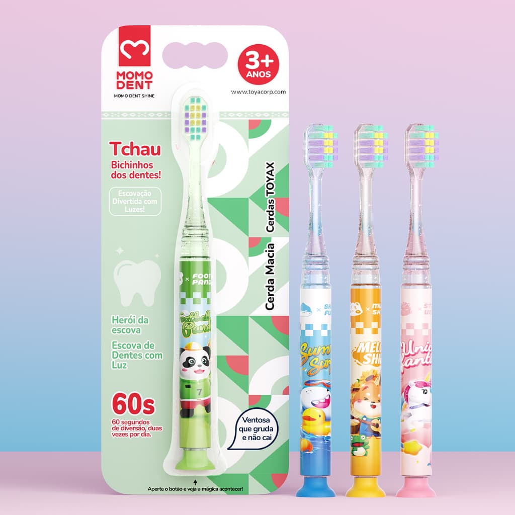 MOMODENT Escova Dental Infantil com Timer de Luz de 60s ,Indicada +3 Anos,Base Ventosa