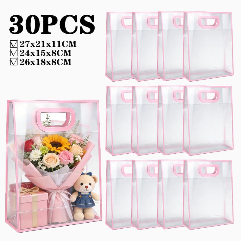 10/20/30 PCS sacola plástica transparente para presente de aniversário, casamento, doces, sacola de compras ecológica