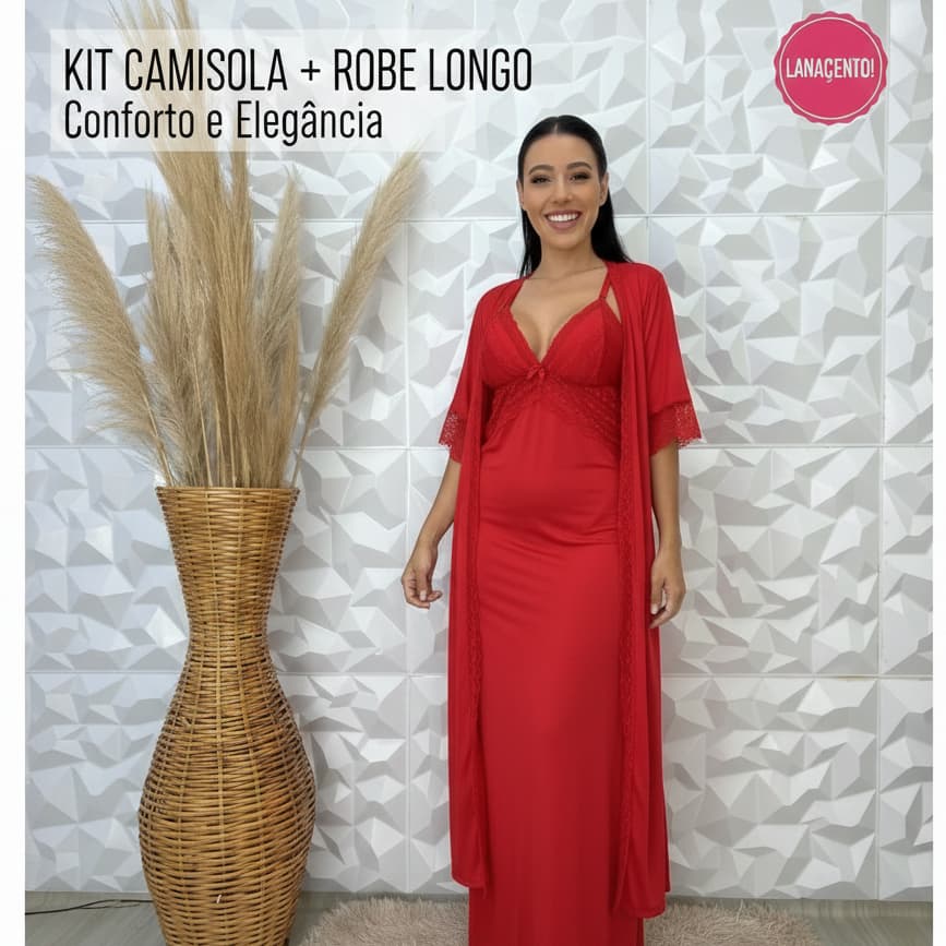 Robe + Camisola Feminina Lingerie Kit Perfeito para mais conforto e elegância tecido leve e confortável