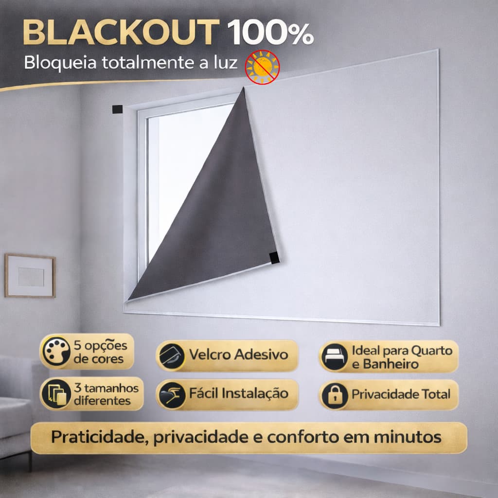 Cortina Blackout Painel com Velcro Adesivo Bloqueia a Luz Instalação Fácil Sala Quarto Banheiro Varias Cores