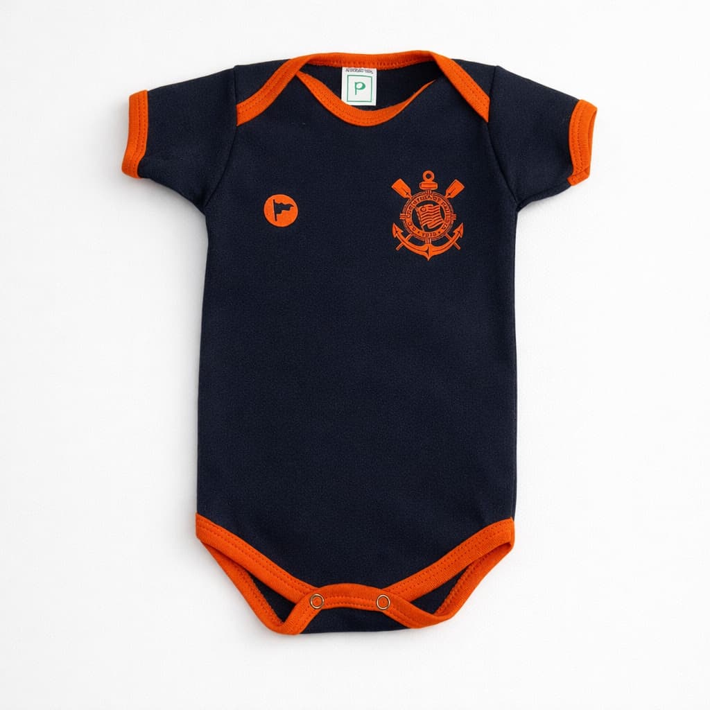 Body Mesversário Corinthians Laranja e Preto Kit Luxo com Tule & Laço