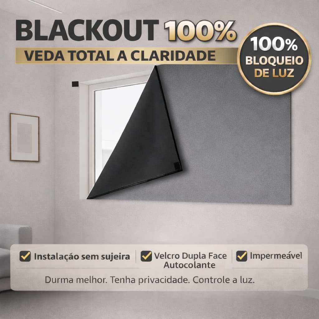 Cortina Painel com Velcro Adesivo Blackout Bloqueia 100% Luz Fácil Instalação Varias Cores e Tamanhos