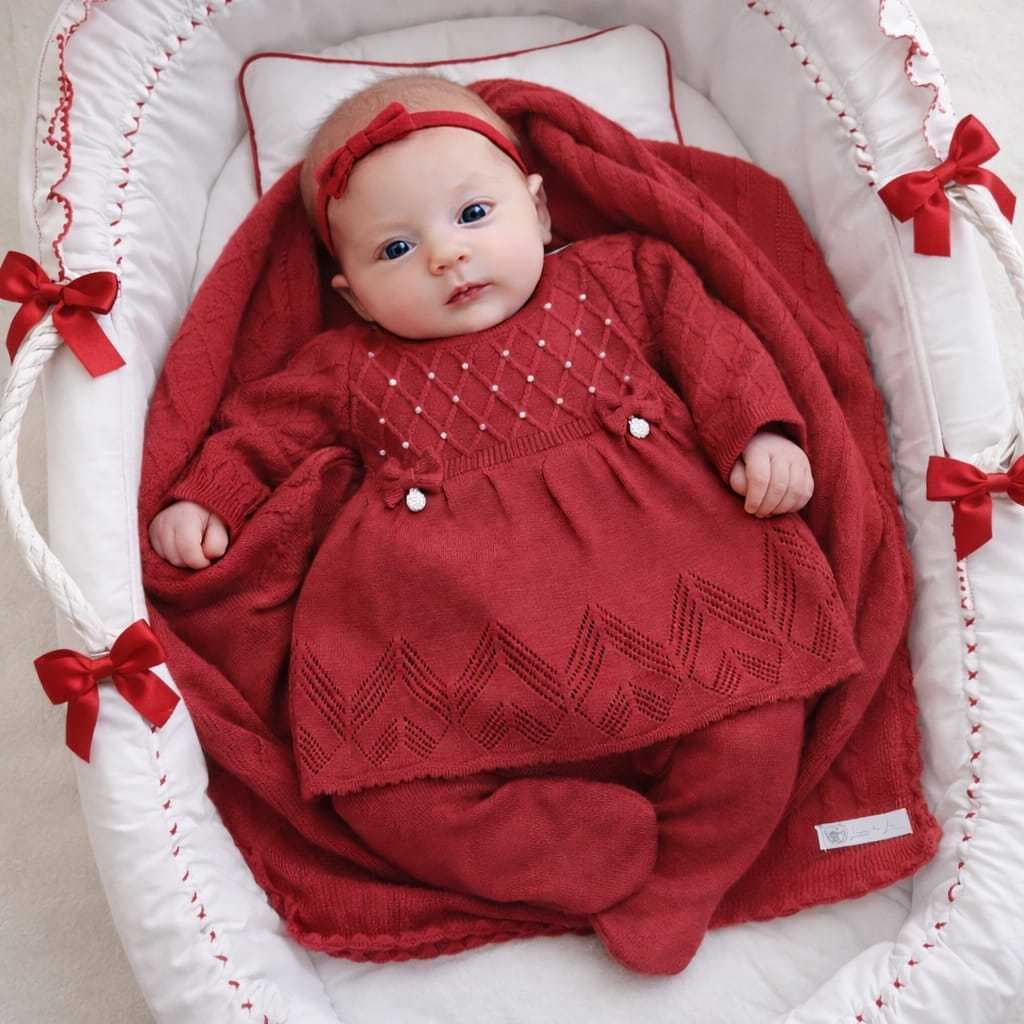 Conjunto Lara Saida Maternidade Menina Luxo Vestido Tricot Manta Calça Recém Nascido