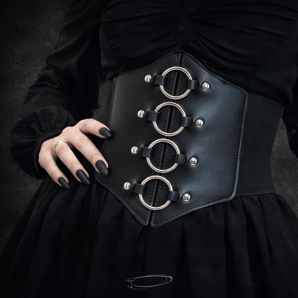 Corset Cinto Corpete Corselet Espartilho Elástico Couro Pu Gótico Vintage Argolas Metálico