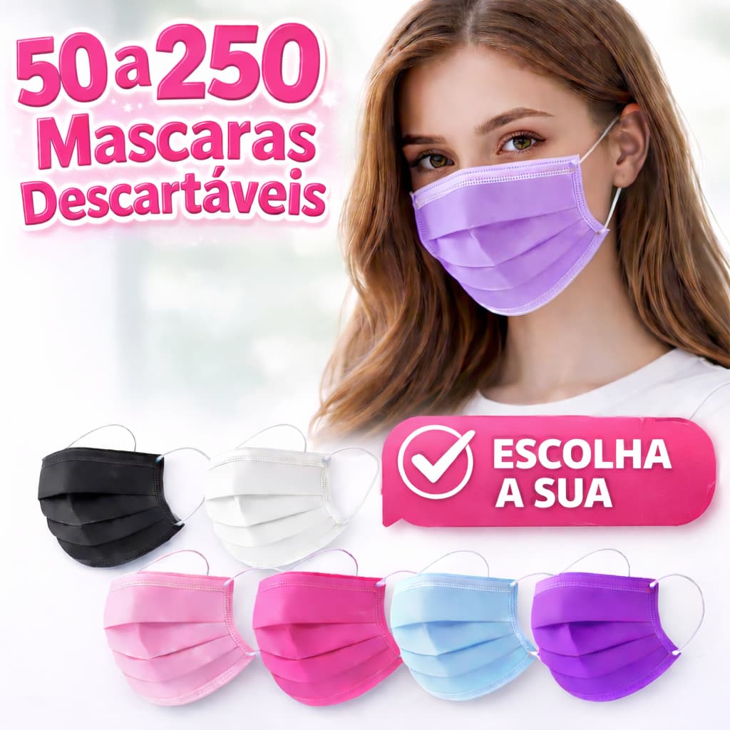 50 a 250 Máscaras Descartáveis tnt Colorida Tripla Camada Com Clipe Nasal Adulto-uso Profissional
