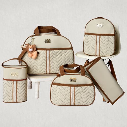 Kit 5 Bolsas Maternidade com Porta Mamadeira e Mochila