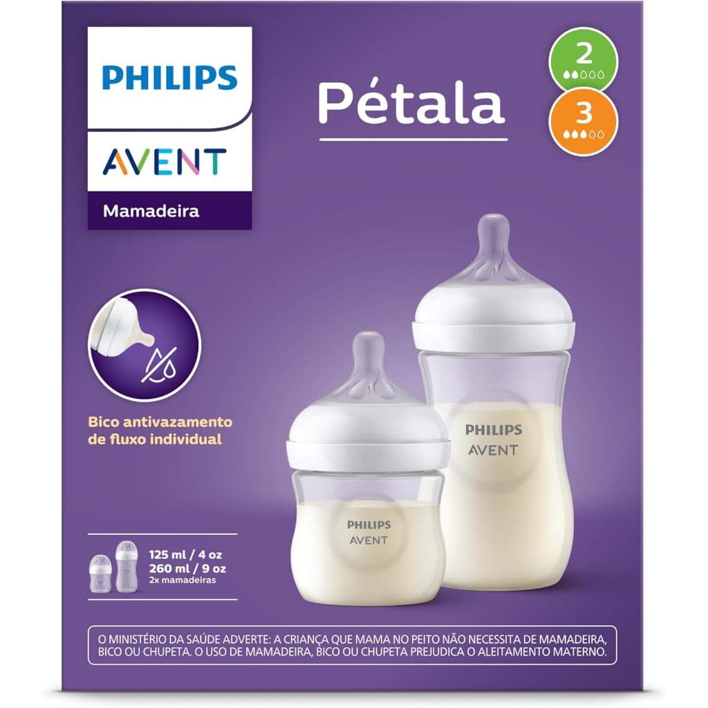 1 Kit 2un Mamadeiras Pétala 125ml + 260ml transparente Avent SCD838/26