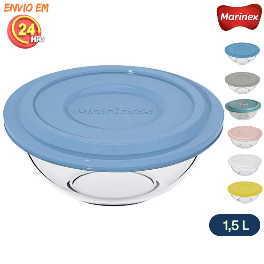 Tigela Pote para Preparo Plus Marinex 1,5L com Tampa Vidro Temperado.