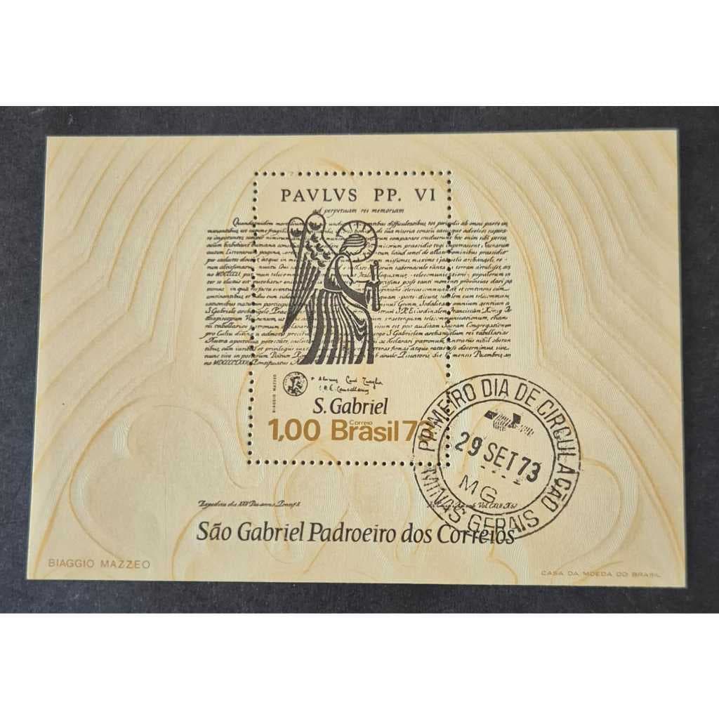 Bloco de selos dos Correios. B-35 - São Gabriel - 1973 - Com carimbo de 1º dia de circulação.
