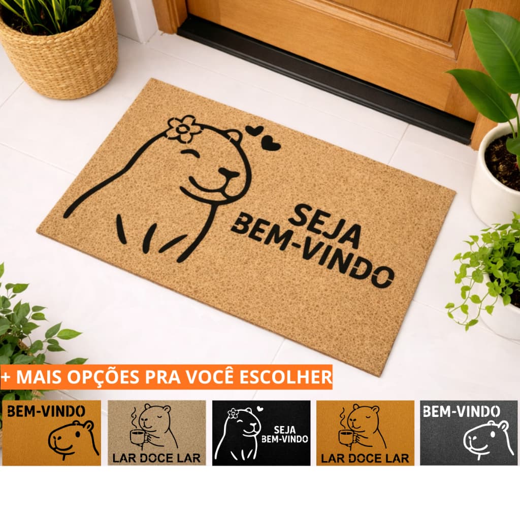 Tapete Capacho Capivara Antiderrapante Vinil 40x60cm Decoração Porta Entrada