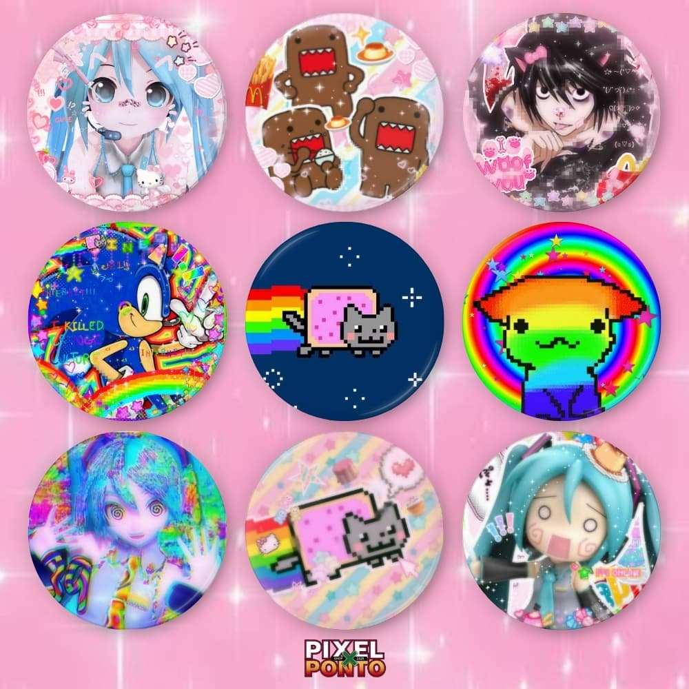 Bottons Nyan Cat Hatsune Anime Glitchcore Bottom - Botons - Buttons Internet Broche para Mochila