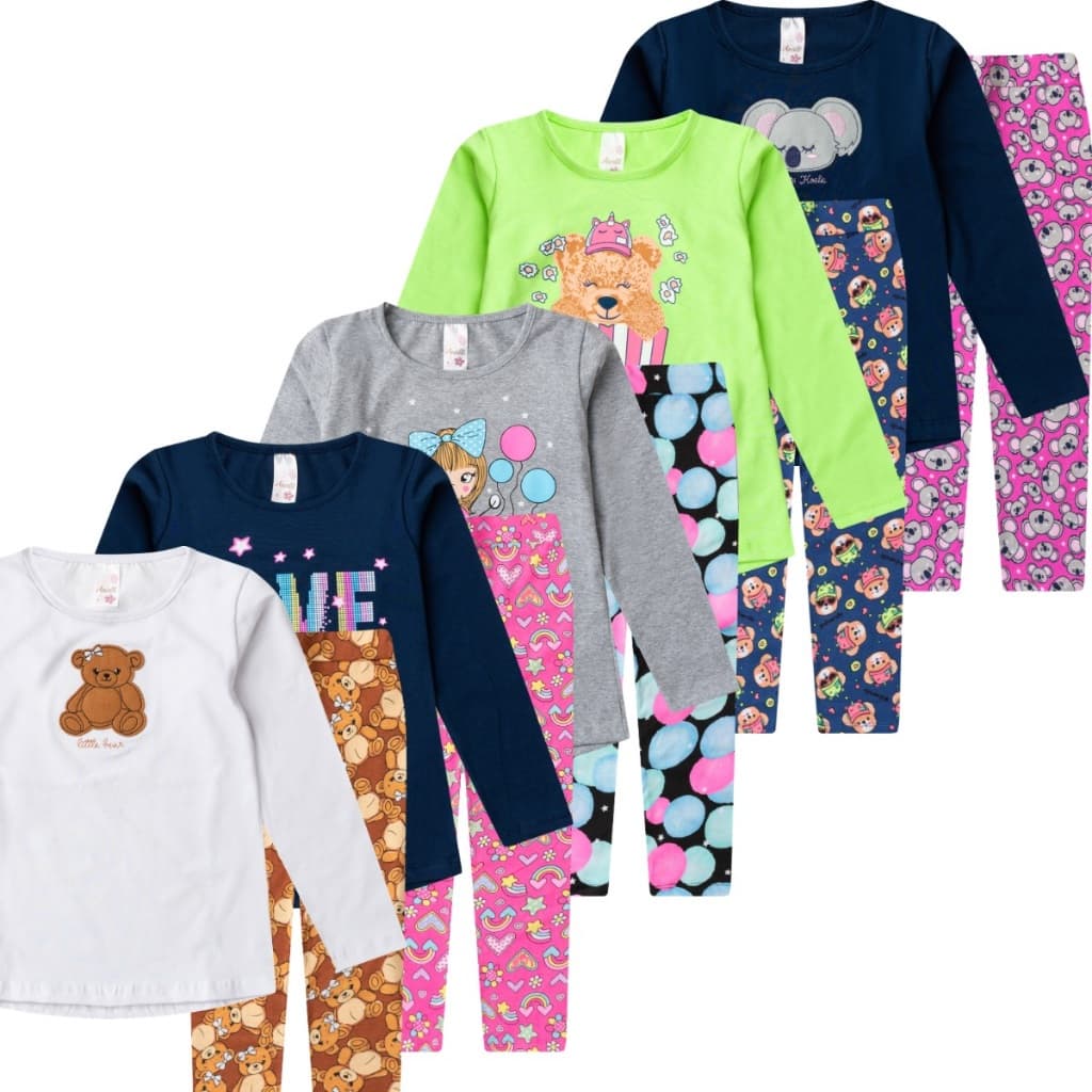 Kit 10 Peça Infantil Menina Inverno 5 Leg + 5 Blusa Feminina