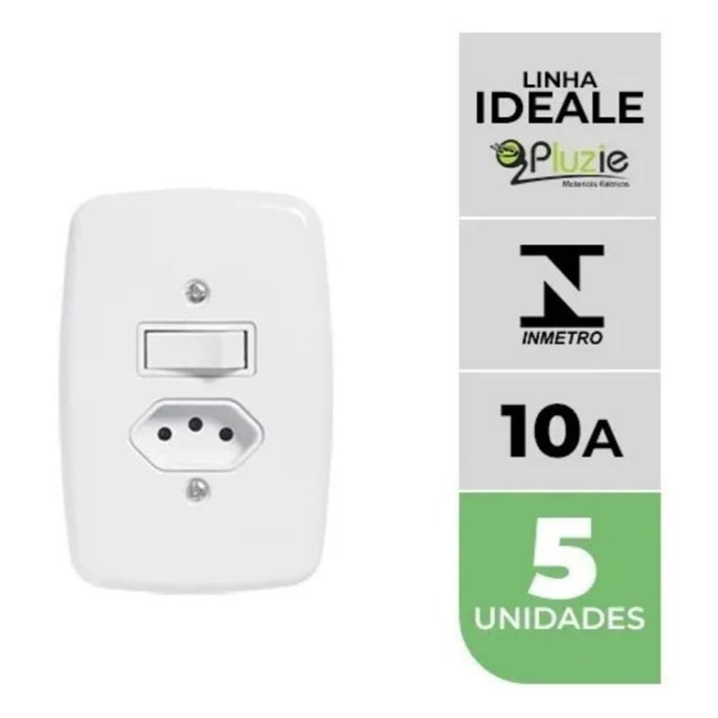 interruptor e tomada Pluzie ideale 10A 4x2 kit com 05 unidades