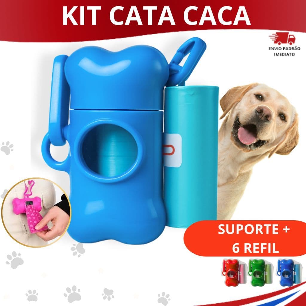 Kit Cata Caca Suporte Ossinho Com Refil Sacolinhas Higiênicas Pets Para Passeios Cachorros